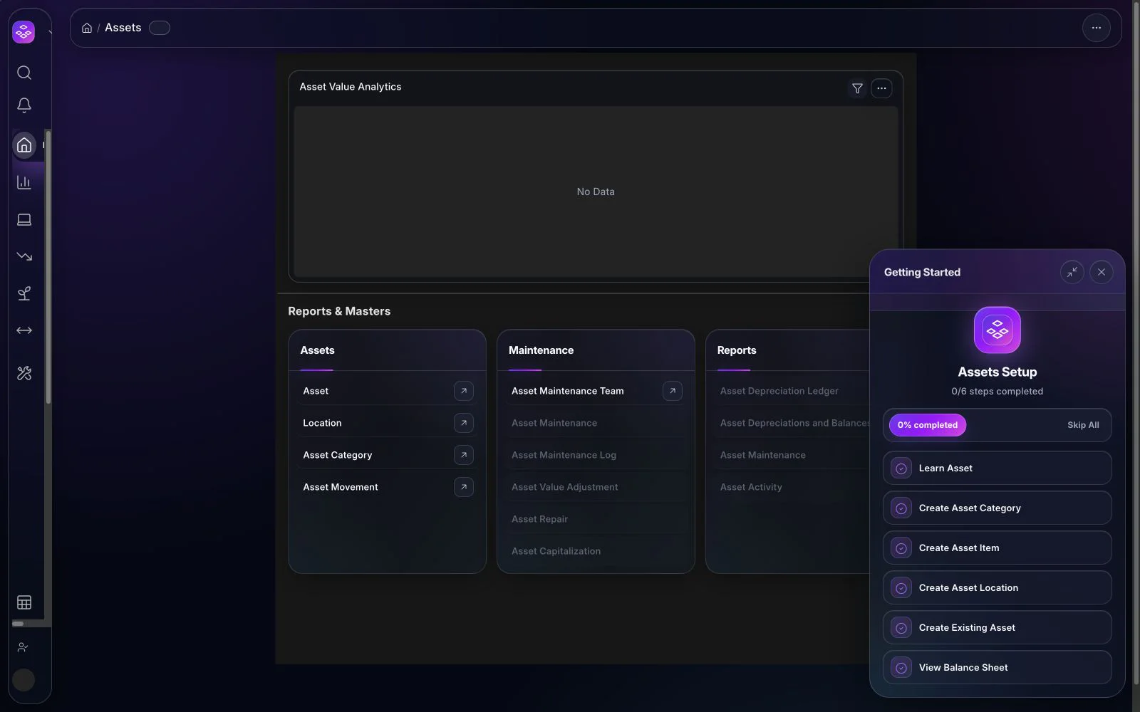 BITEX Assets workspace in the dark interface