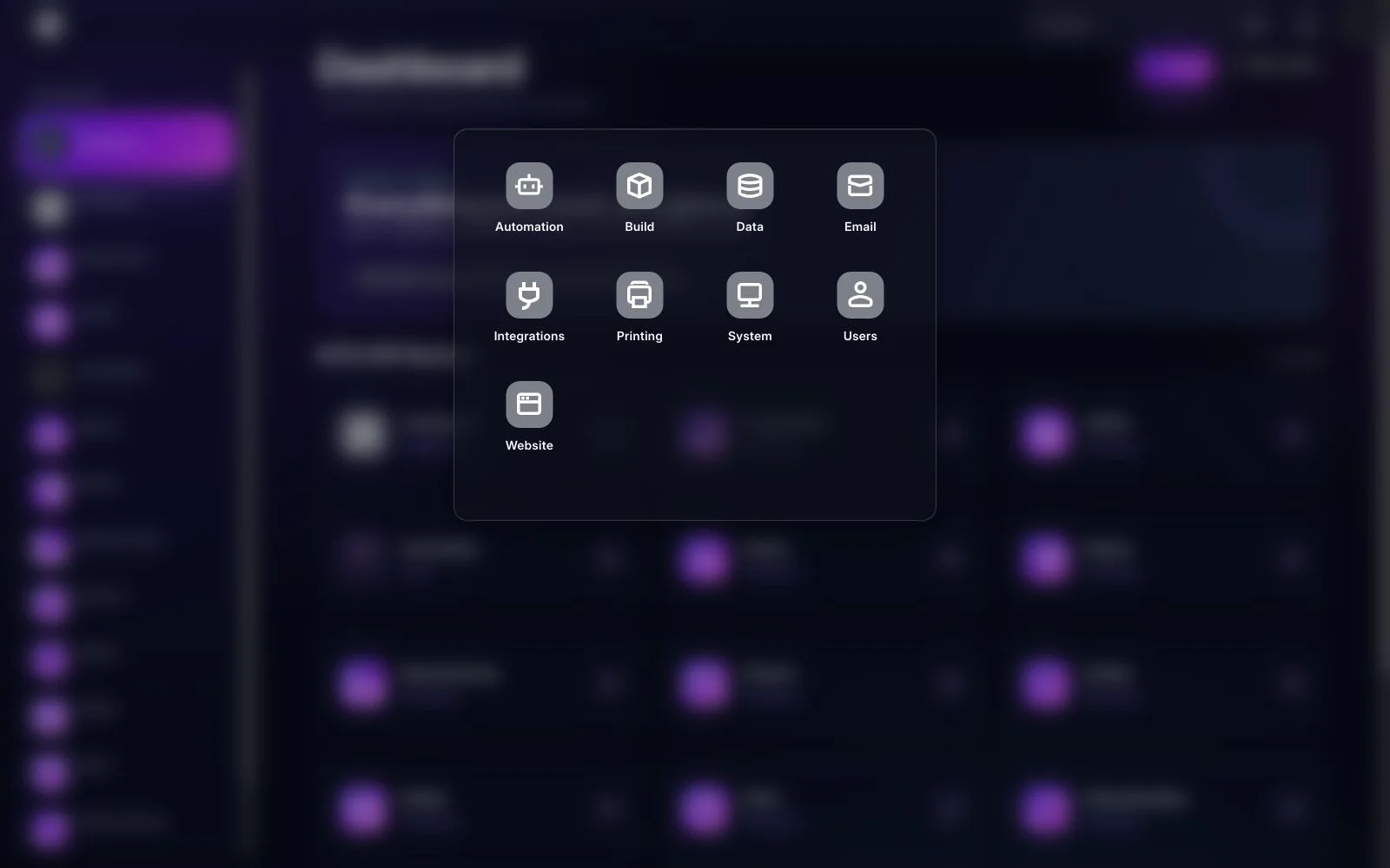 BITEX Framework desktop menu in the dark interface